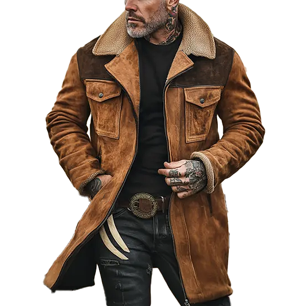 Men’s Suede Winter Coat with Polar Fleece Lining | Stylish Mid-Length Warm Jacket