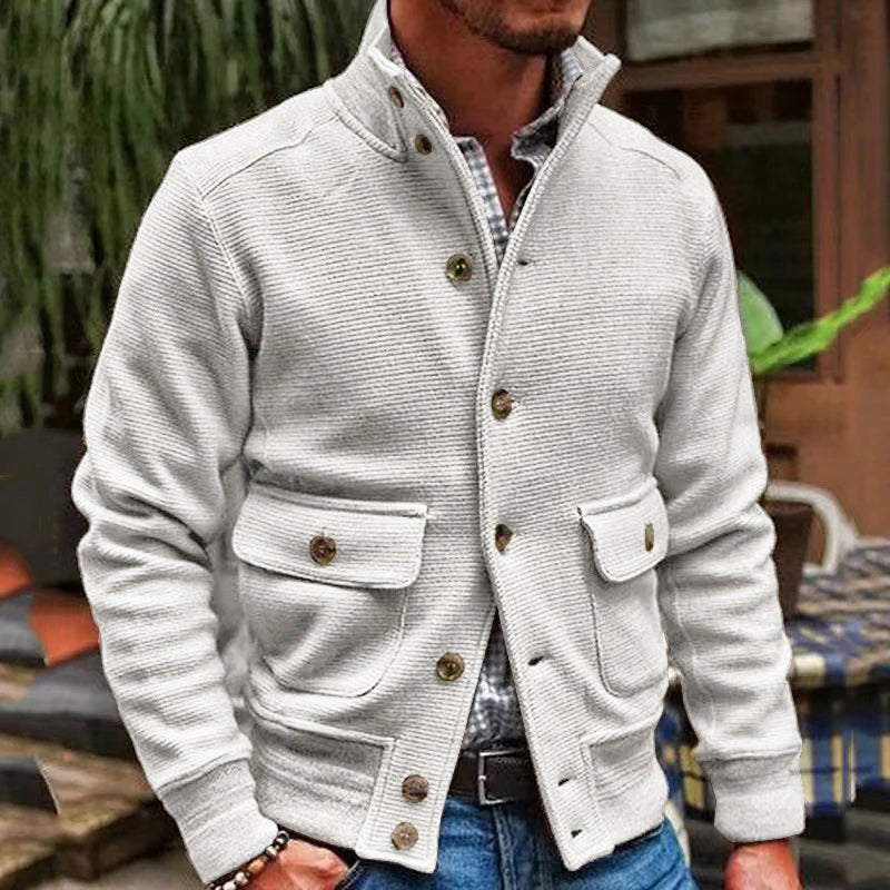 Men’s Stand Collar Turtleneck Jacket | Single-Breasted Smart Casual Coat