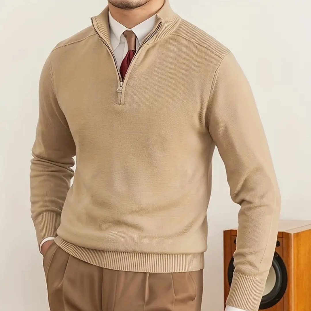 Men's Half Zip Jumper | High Collar Knit | Slim Fit Sweater | Autumn Layer