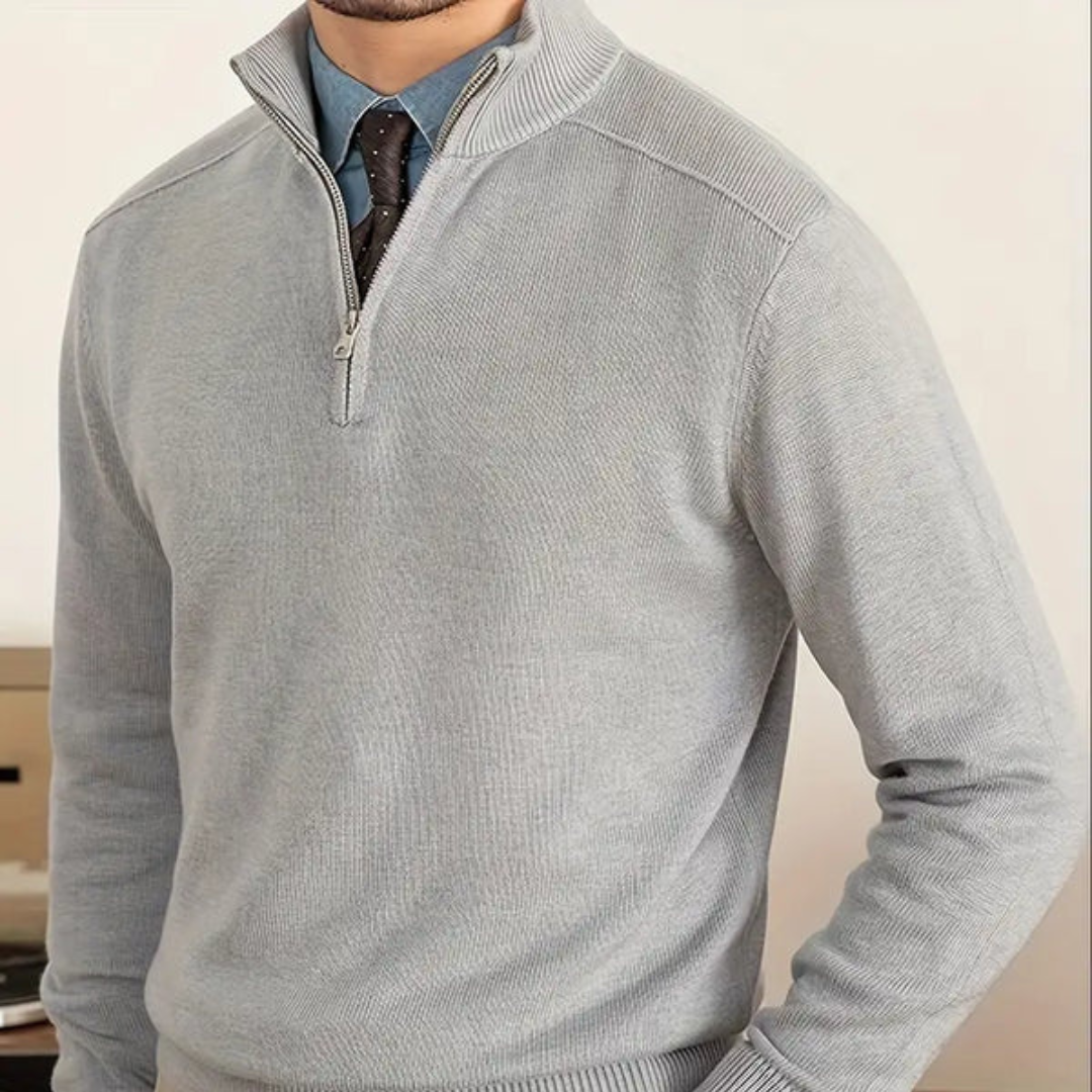 Men's Half Zip Jumper | High Collar Knit | Slim Fit Sweater | Autumn Layer