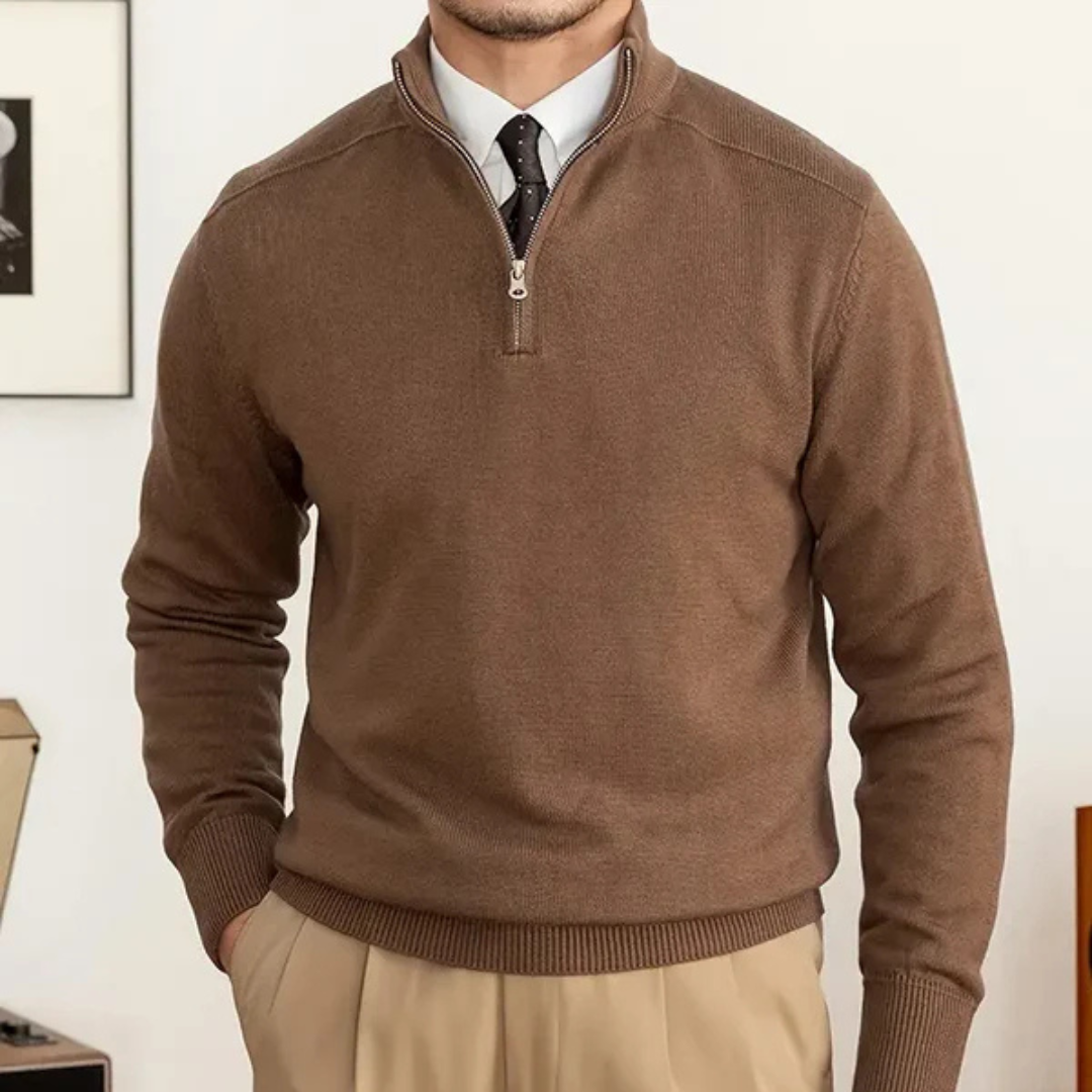 Men's Half Zip Jumper | High Collar Knit | Slim Fit Sweater | Autumn Layer