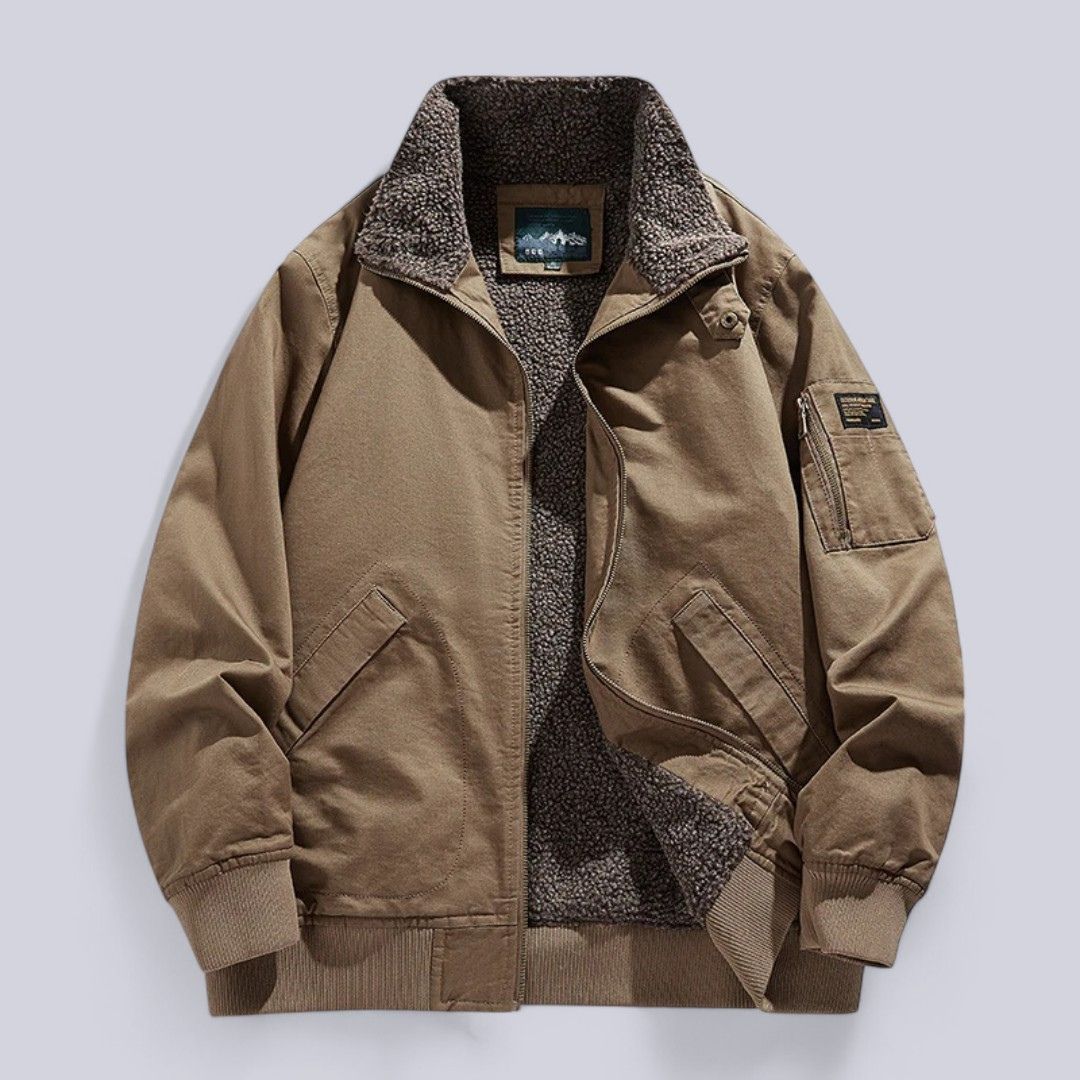 Men’s Wool Lined Winter Jacket with Zipper Closure | Warm Rugged Outdoor Coat