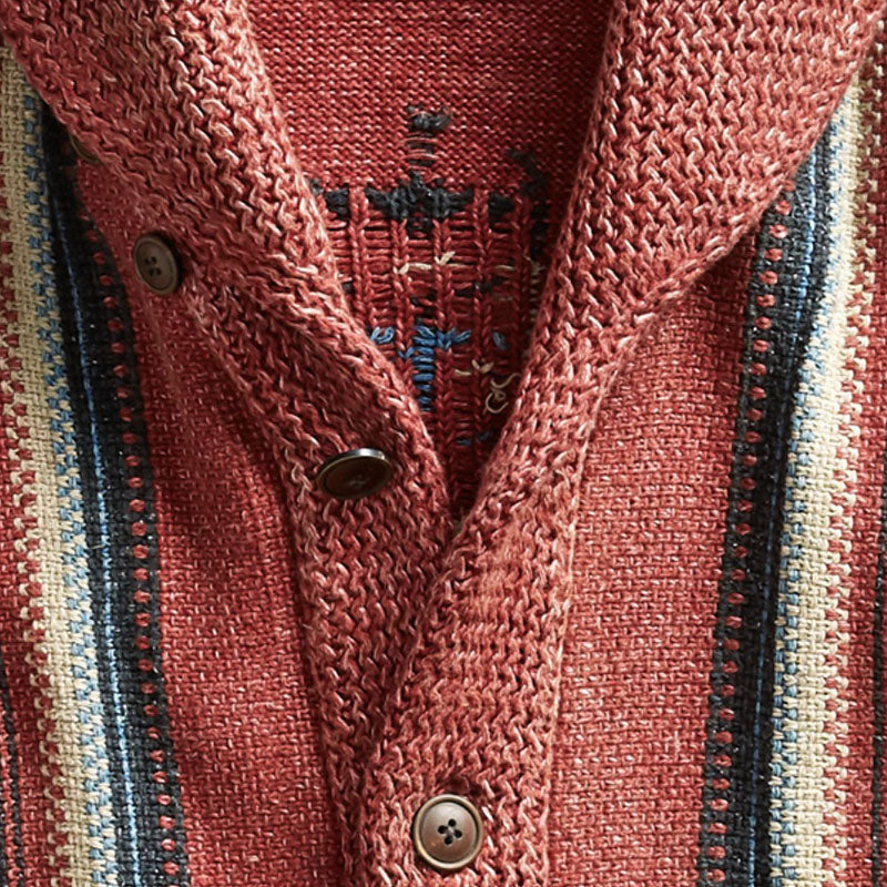 Men’s Jacquard Knit Cardigan with Lapel Collar | Vintage Smart Casual Sweater