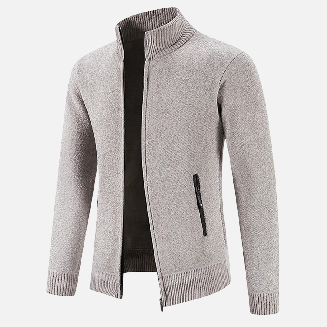 Men’s Zip-Up Knit Jacket | Ribbed Cuffs | Warm Autumn Layer | Smart Casual Knitwear