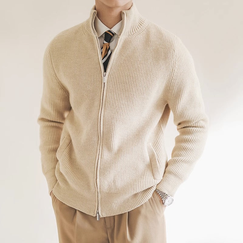 Men’s Ribbed Knit Cardigan | Zip-Up Sweater | Midweight Layer | Smart Casual Autumn Knitwear