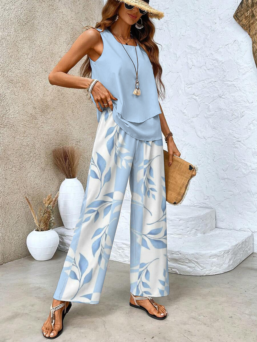 Sleeveless Two-Piece Set | Straight Leg Trousers | Chic Look