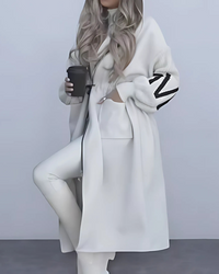 Women’s Long Hooded Coat in White Zip-Up Style | Warm Fleece Lined Winter Jacket
