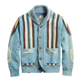 Men’s Jacquard Knit Cardigan with Lapel Collar | Vintage Smart Casual Sweater