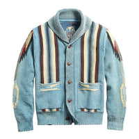 Men’s Jacquard Knit Cardigan with Lapel Collar | Vintage Smart Casual Sweater