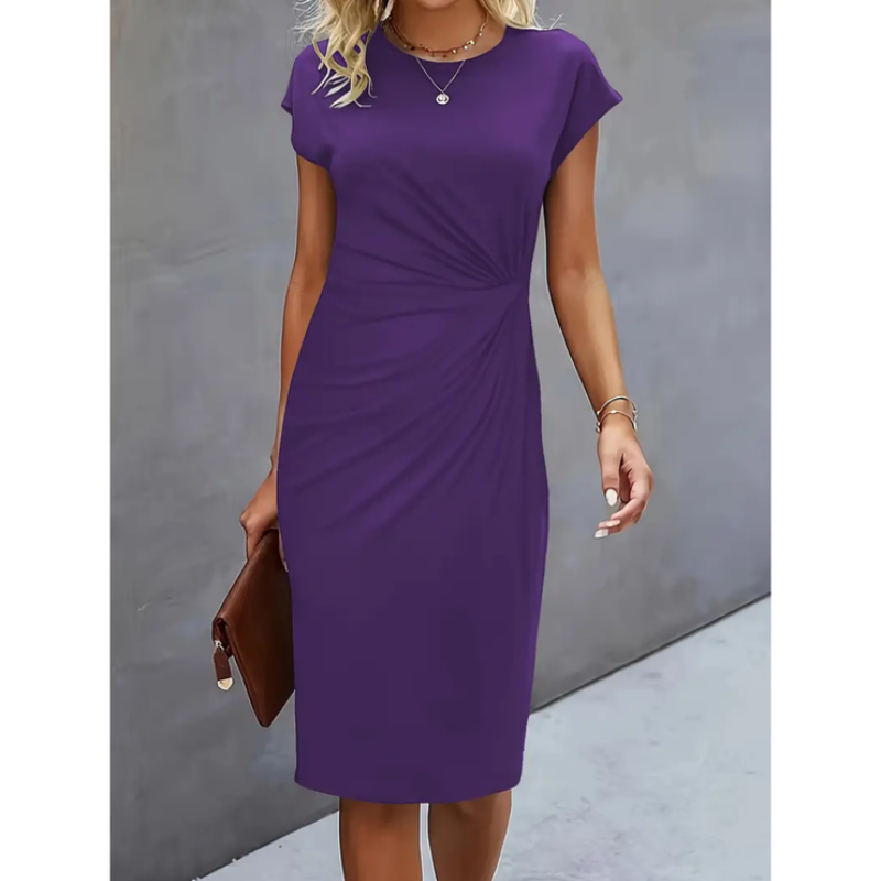 Women’s Formal Midi Dress with Short Sleeves | Elegant Work & Occasion Dress