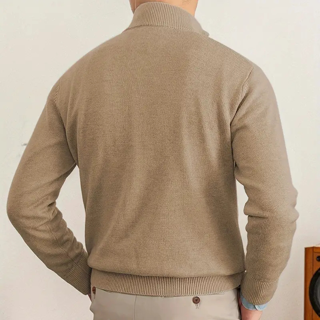 Men's Half Zip Jumper | High Collar Knit | Slim Fit Sweater | Autumn Layer