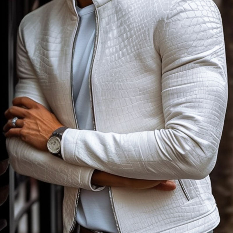 Men’s Stone Pattern Leather Jacket in Slim Fit | Modern Smart Casual Coat