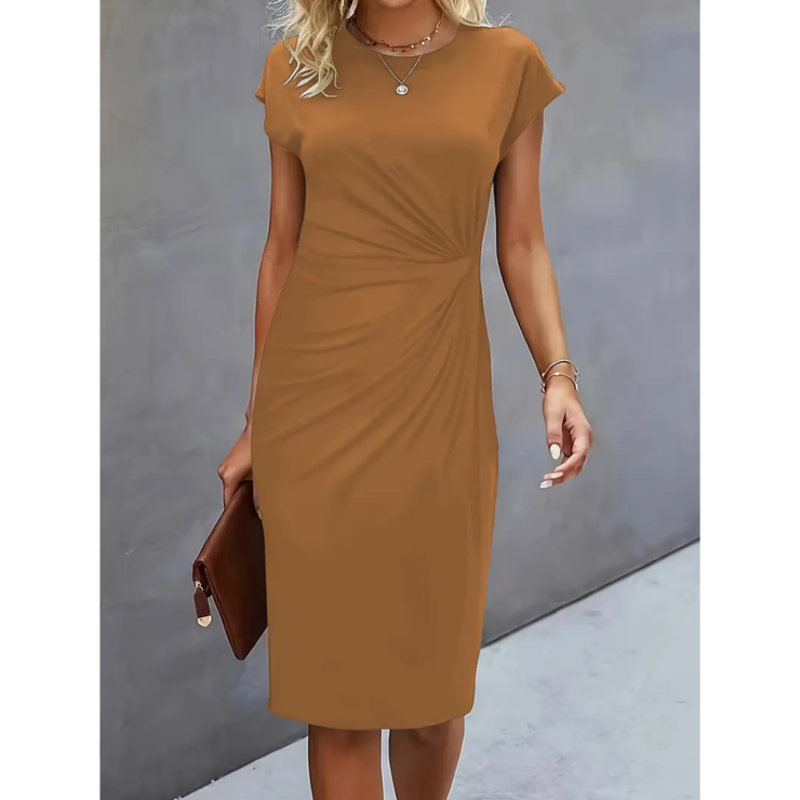 Women’s Formal Midi Dress with Short Sleeves | Elegant Work & Occasion Dress