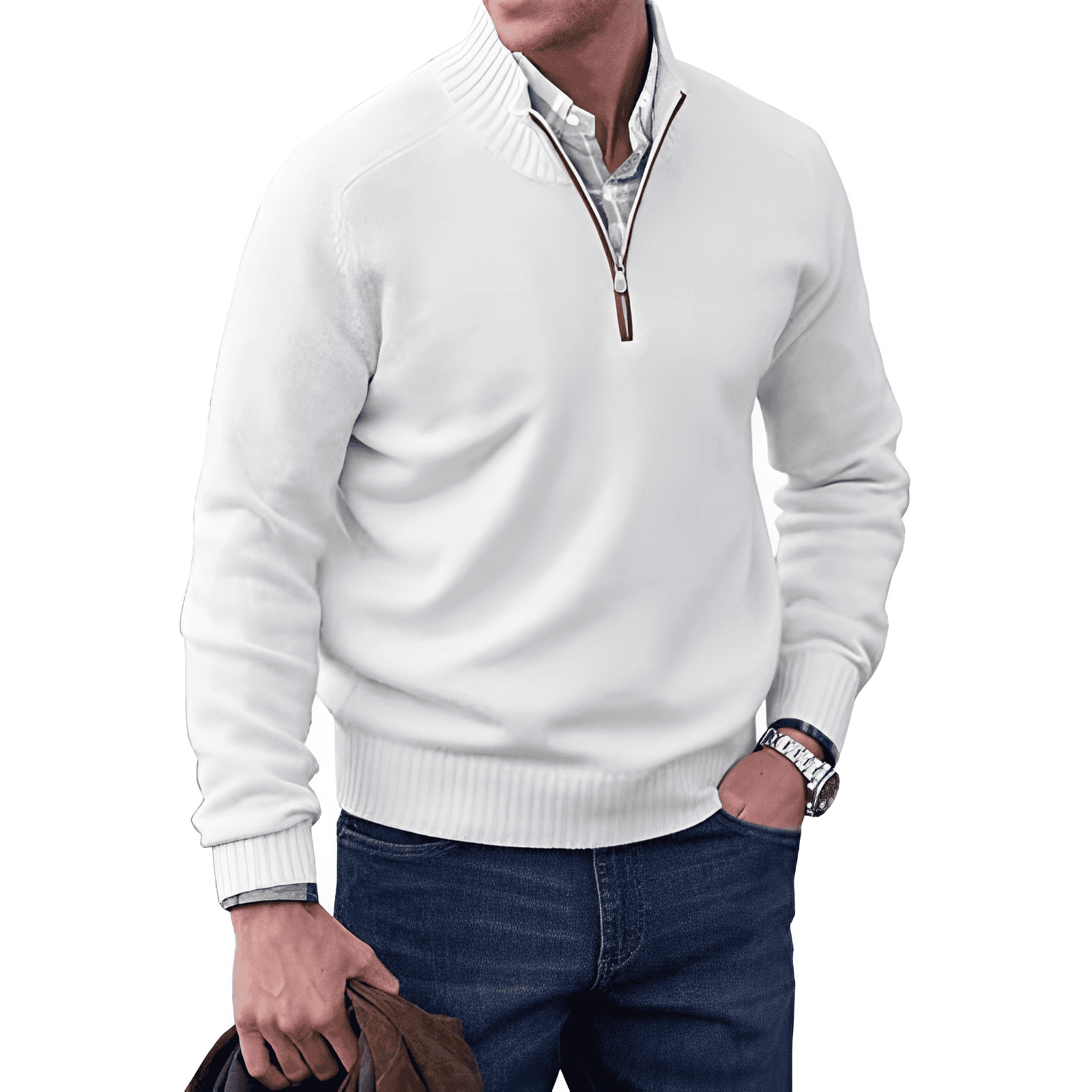 Men’s Quarter Zip Sweater in Classic Knitwear Style | Warm Winter Jumper