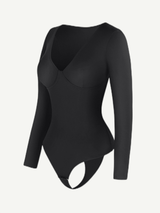 Wholesale V-Neck Long Sleeve Thong Waist Control Bodysuit