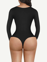 Wholesale V-Neck Long Sleeve Thong Waist Control Bodysuit