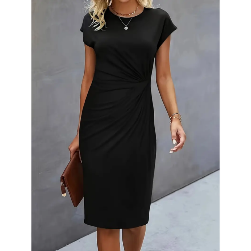 Women’s Formal Midi Dress with Short Sleeves | Elegant Work & Occasion Dress