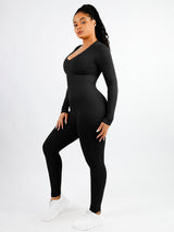 Shapewear | Deep V Jumpsuit | Ribbed Texture