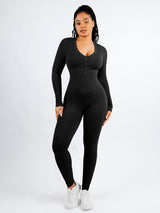 Shapewear | Deep V Jumpsuit | Ribbed Texture