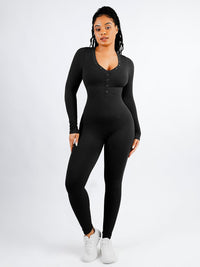 Shapewear | Deep V Jumpsuit | Ribbed Texture
