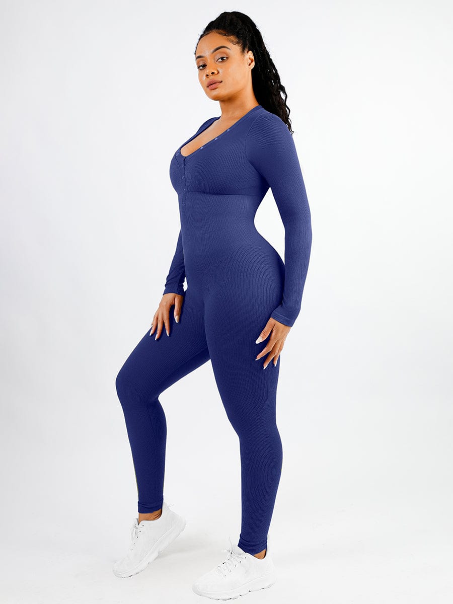 Shapewear | Deep V Jumpsuit | Ribbed Texture