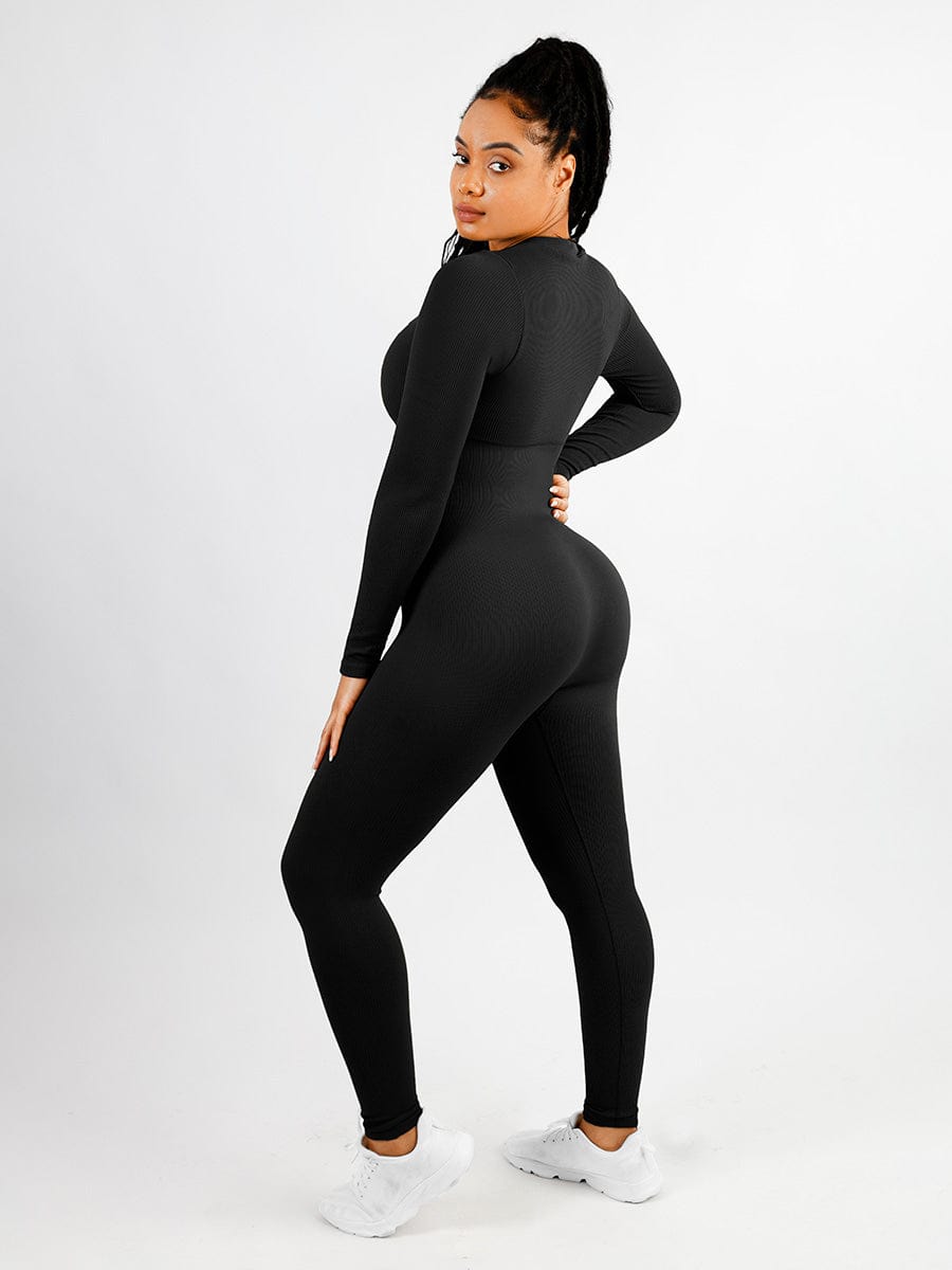 Shapewear | Deep V Jumpsuit | Ribbed Texture