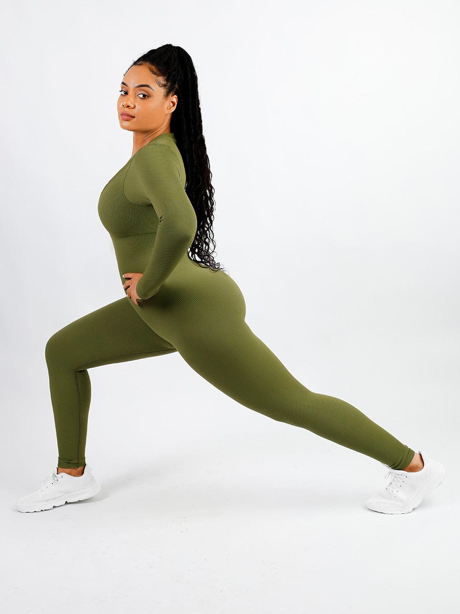 Shapewear | Deep V Jumpsuit | Ribbed Texture