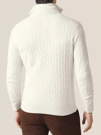 Men’s Cable Knit Jumper | Quarter Zip Sweater | Funnel Neck | Warm Winter Layer