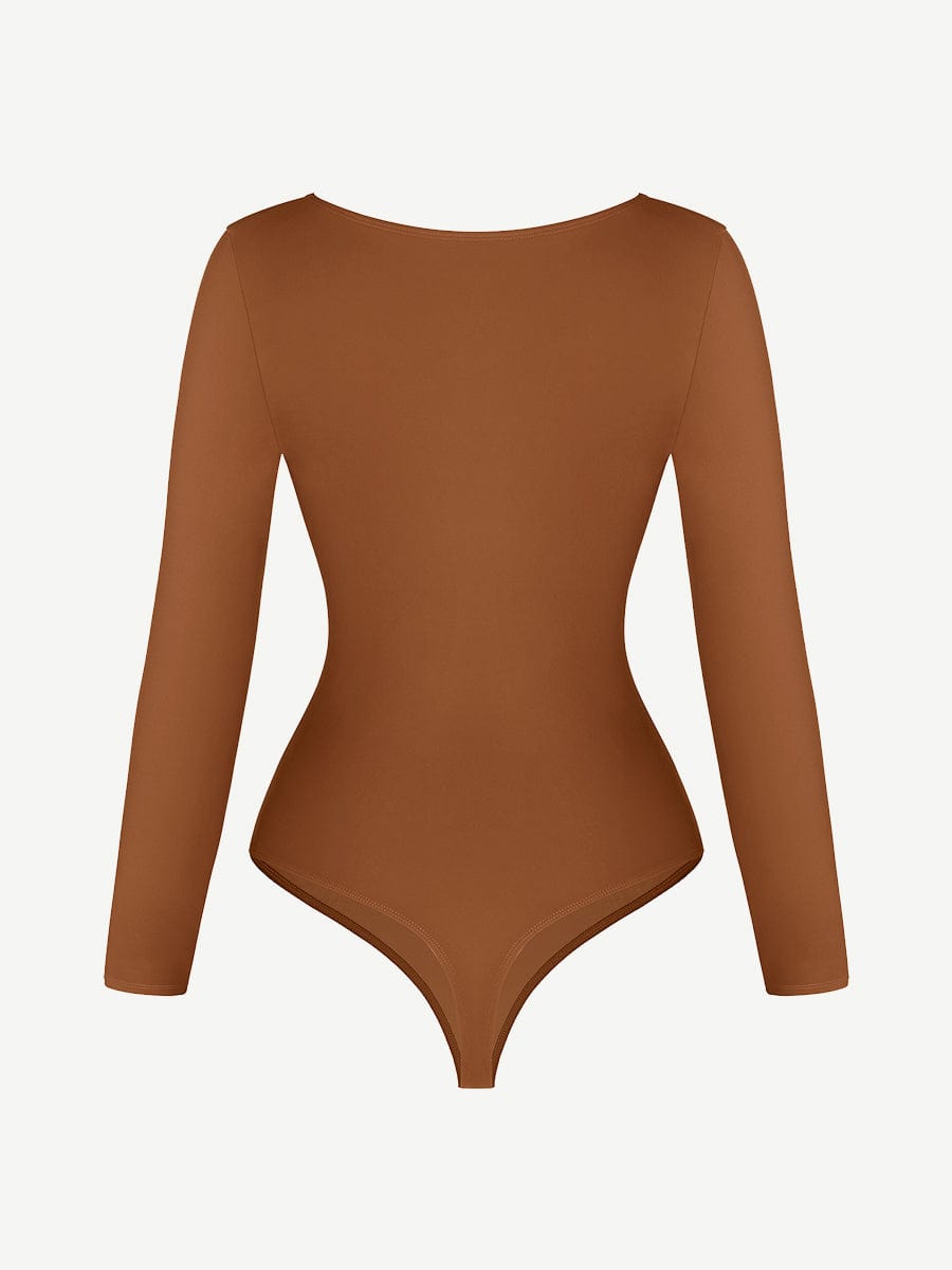 Wholesale V-Neck Long Sleeve Thong Waist Control Bodysuit