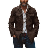 Men’s Heavy Washed Leather Jacket with Lapel Collar | Vintage Workwear Coat