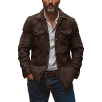 Men’s Heavy Washed Leather Jacket with Lapel Collar | Vintage Workwear Coat