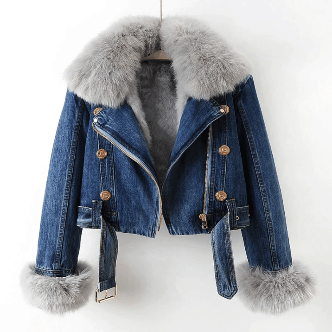 Denim Winter Jacket | Faux Fur Trim | Warm Lining | Short Fit