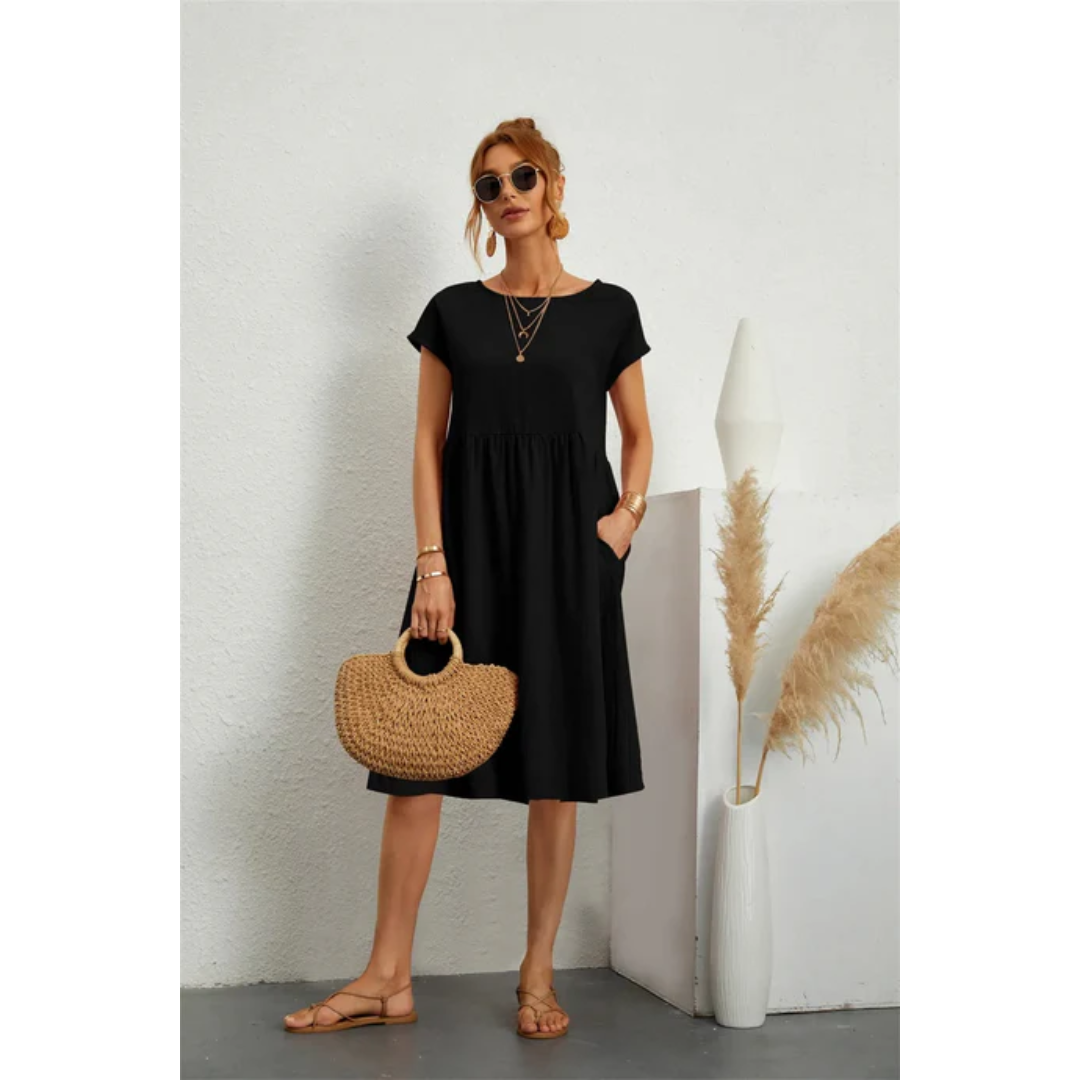 Women’s Elegant Summer Midi Dress with Short Sleeves | Wedding Guest & Party Dress