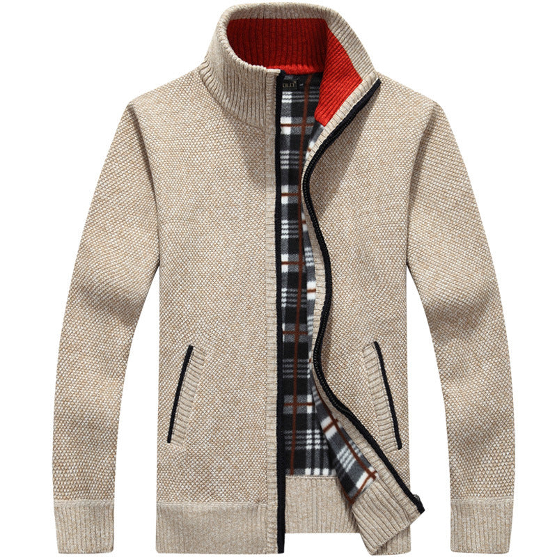 Men’s Fleece Zip-Up Jacket with Checked Lining | Warm Winter Coat