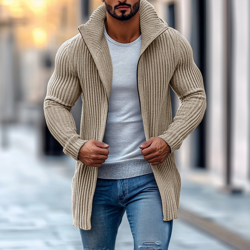 Men’s Knit Vest Cardigan with Stand Collar | Mid-Length Smart Casual Layer