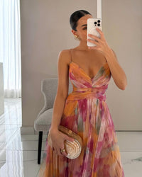 Women’s Elegant V-Neck Maxi Dress with Flowing Silhouette | Wedding Guest & Evening Dress