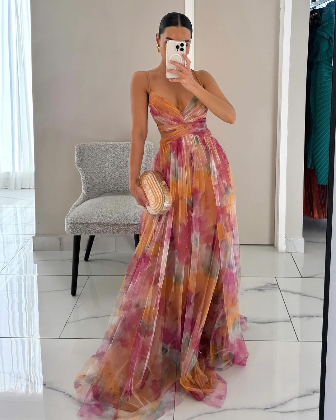 Women’s Elegant V-Neck Maxi Dress with Flowing Silhouette | Wedding Guest & Evening Dress