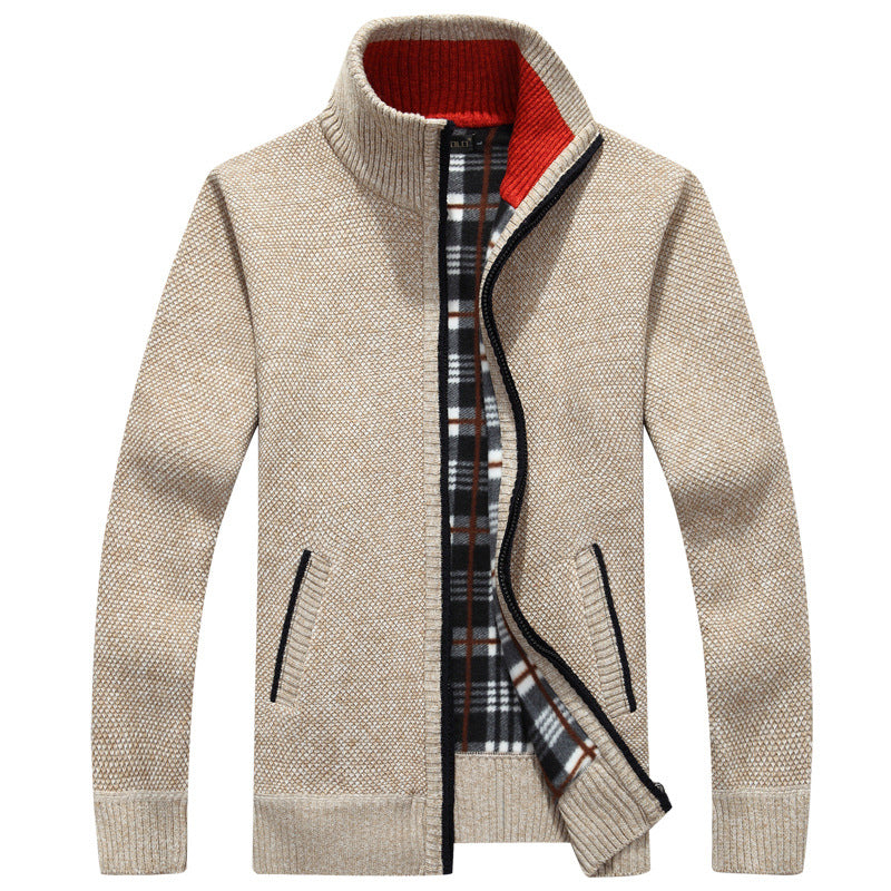 Men’s Fleece Zip-Up Jacket with Checked Lining | Warm Winter Coat