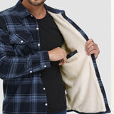 Men’s Fleece Lined Plaid Jacket in Cotton Shirt Style | Warm Winter Casual Coat