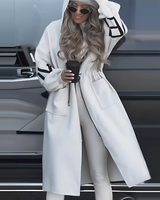 Women’s Long Hooded Coat in White Zip-Up Style | Warm Fleece Lined Winter Jacket