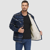 Men’s Fleece Lined Plaid Jacket in Cotton Shirt Style | Warm Winter Casual Coat