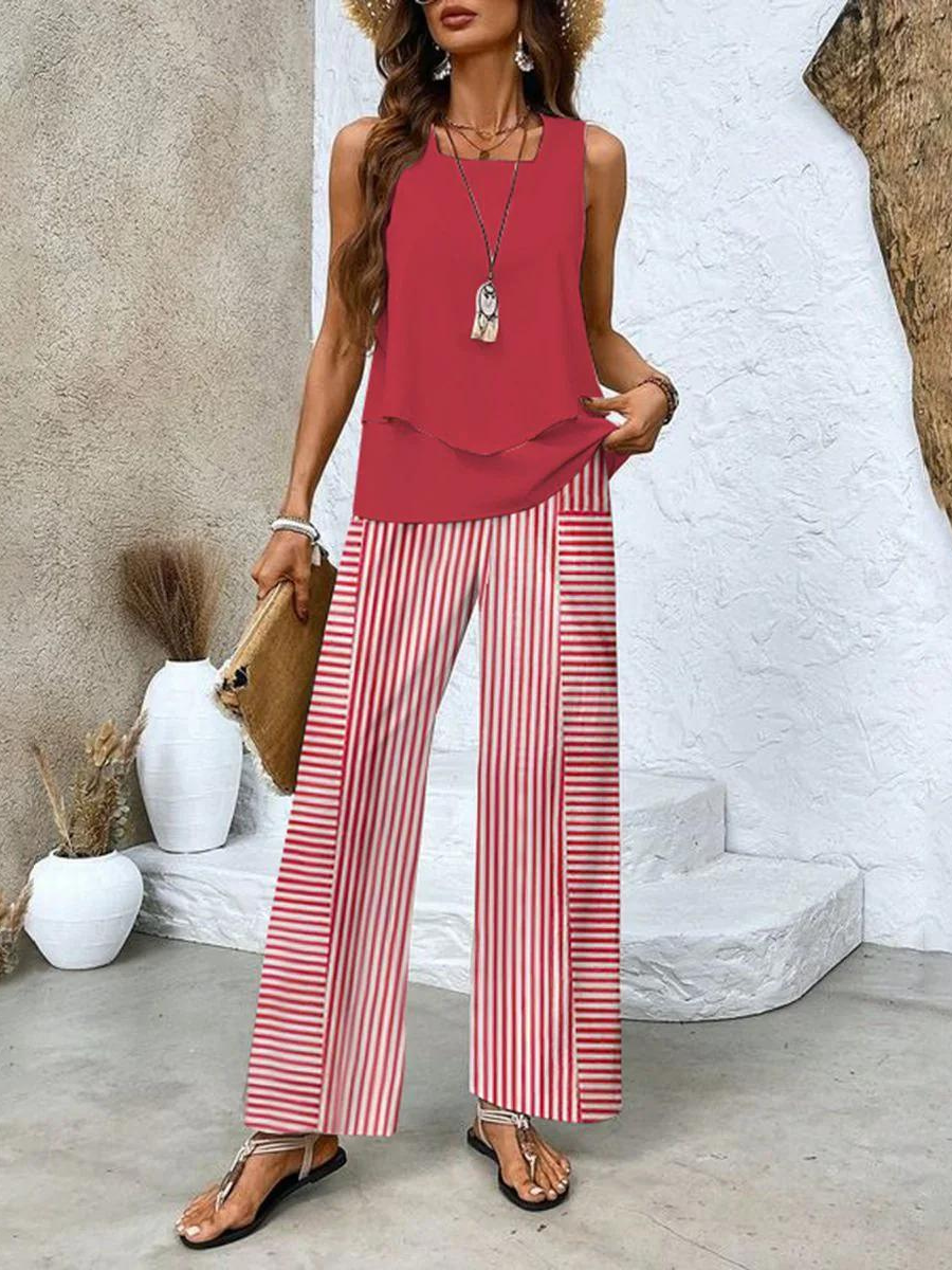 Sleeveless Two-Piece Set | Straight Leg Trousers | Chic Look