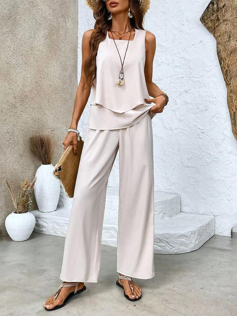Sleeveless Two-Piece Set | Straight Leg Trousers | Chic Look
