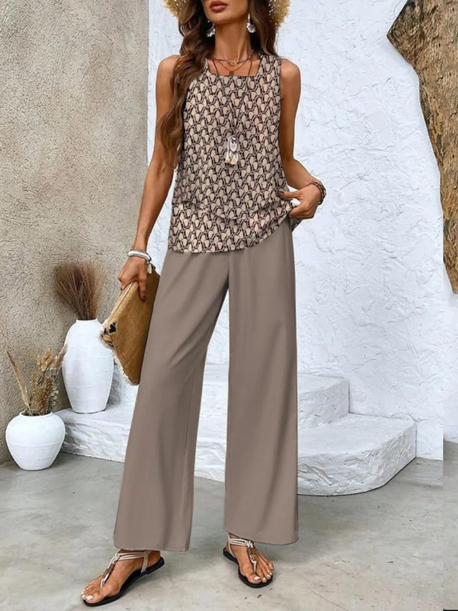 Sleeveless Two-Piece Set | Straight Leg Trousers | Chic Look