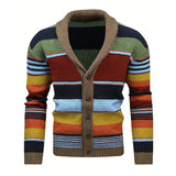 Men’s Knitted Cardigan with Lapel Collar in Colourblock Style | Smart Casual Jumper