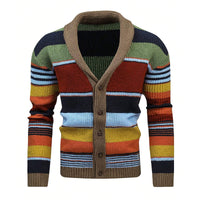 Men’s Knitted Cardigan with Lapel Collar in Colourblock Style | Smart Casual Jumper