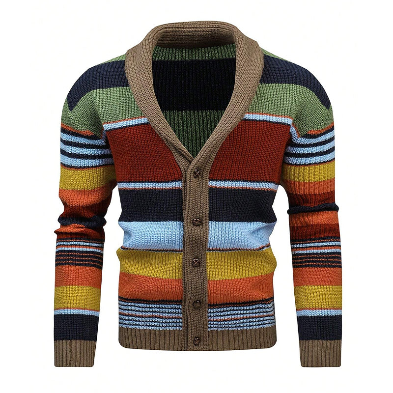 Men’s Knitted Cardigan with Lapel Collar in Colourblock Style | Smart Casual Jumper