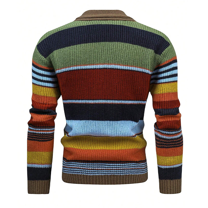 Men’s Knitted Cardigan with Lapel Collar in Colourblock Style | Smart Casual Jumper