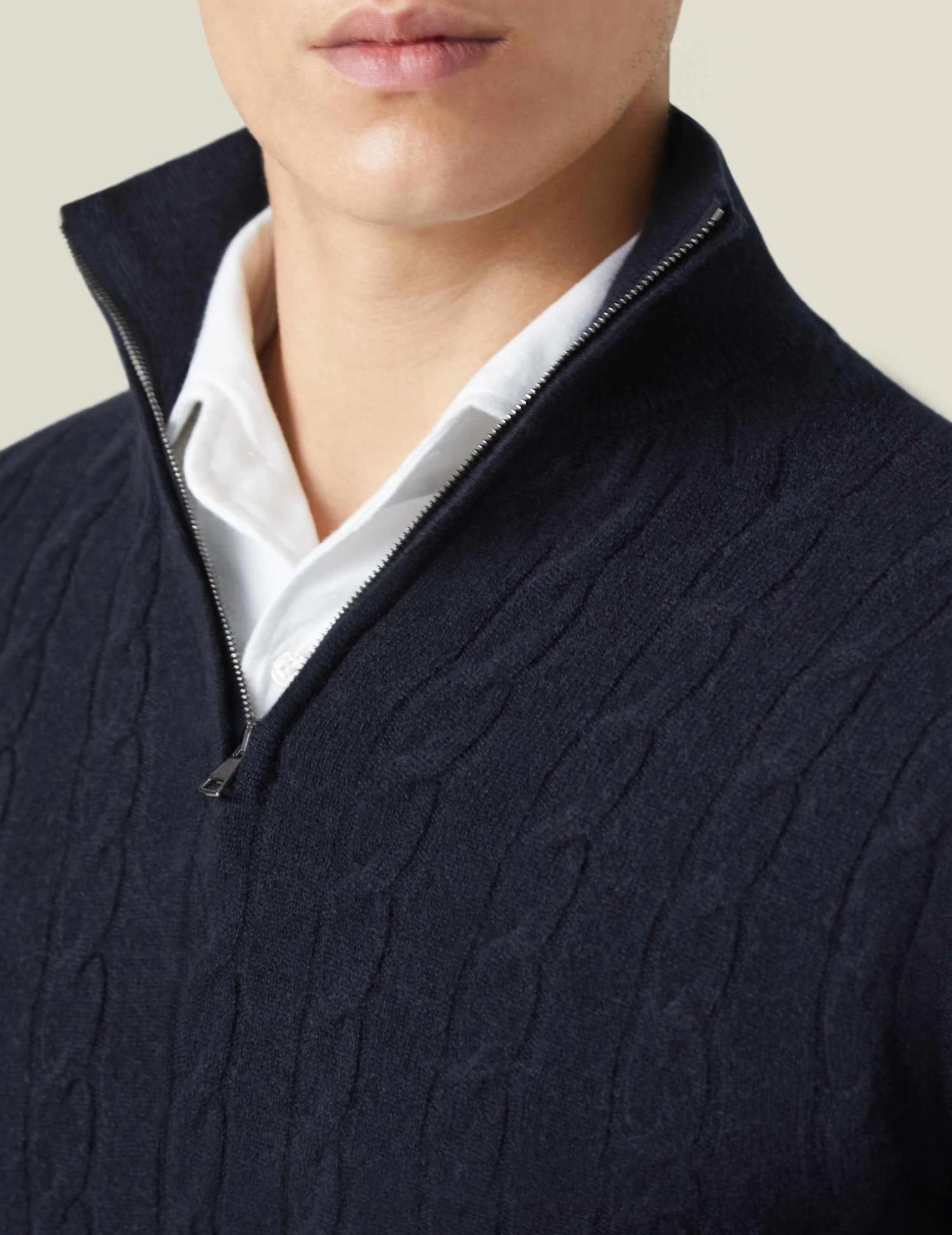 Men’s Cable Knit Jumper | Quarter Zip Sweater | Funnel Neck | Warm Winter Layer