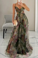 Women’s Elegant V-Neck Maxi Dress with Flowing Silhouette | Wedding Guest & Evening Dress